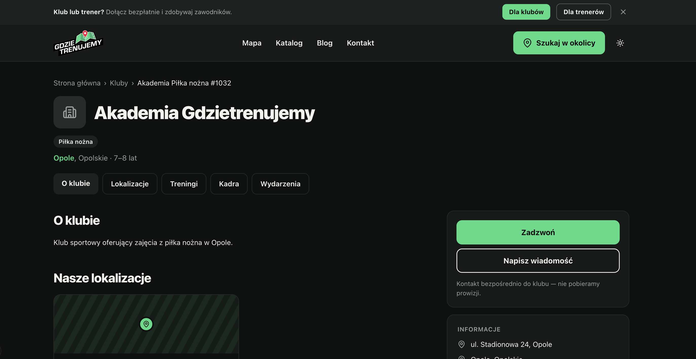 Publiczny profil klubu na gdzietrenujemy.pl