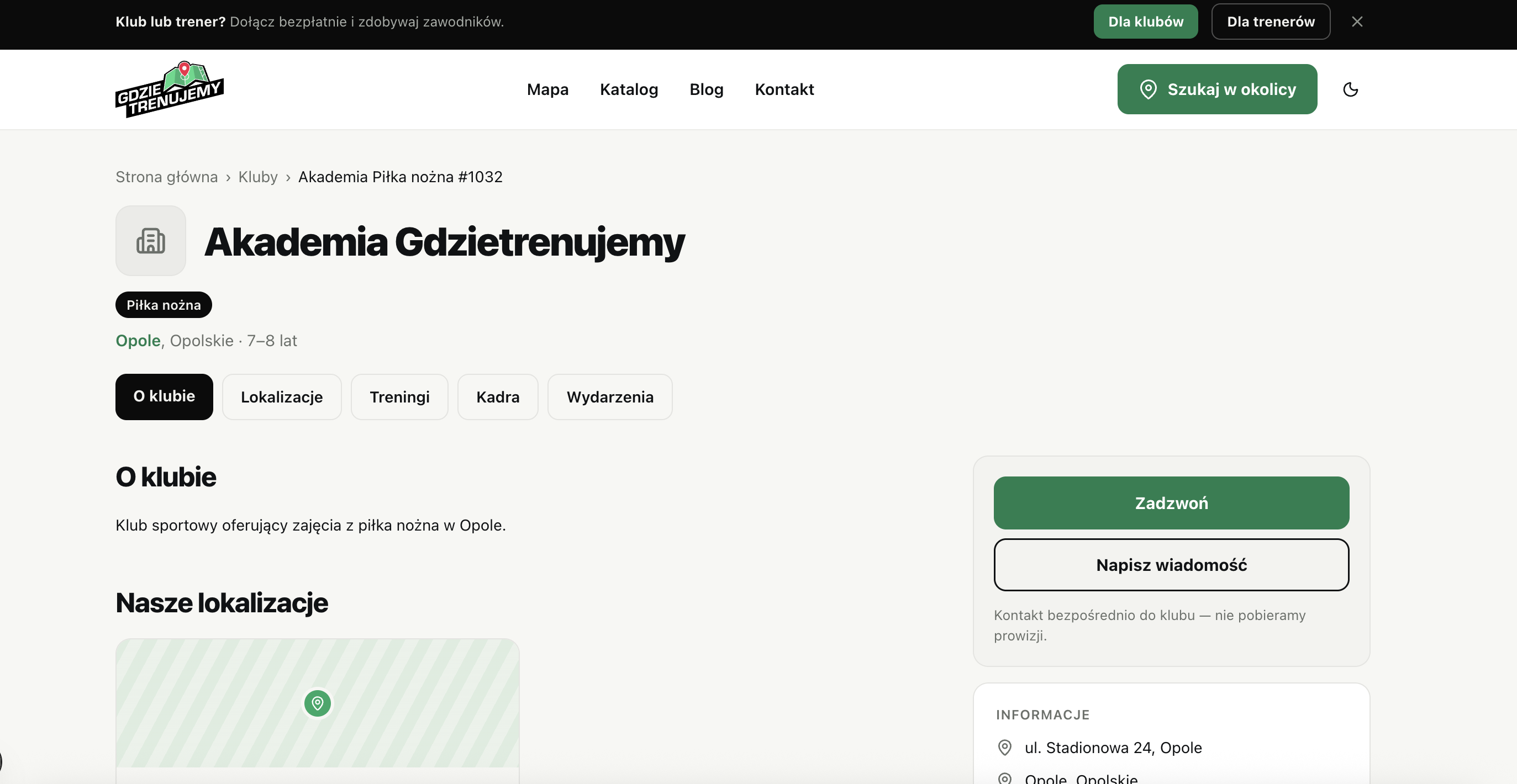 Publiczny profil klubu na gdzietrenujemy.pl