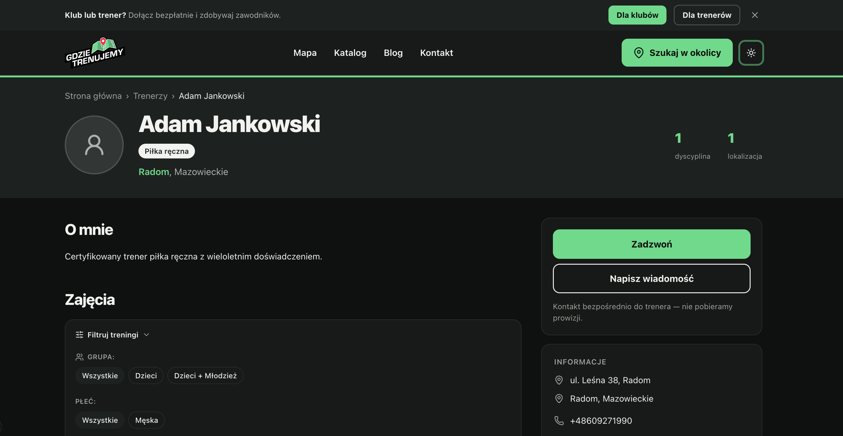 Publiczny profil trenera na gdzietrenujemy.pl