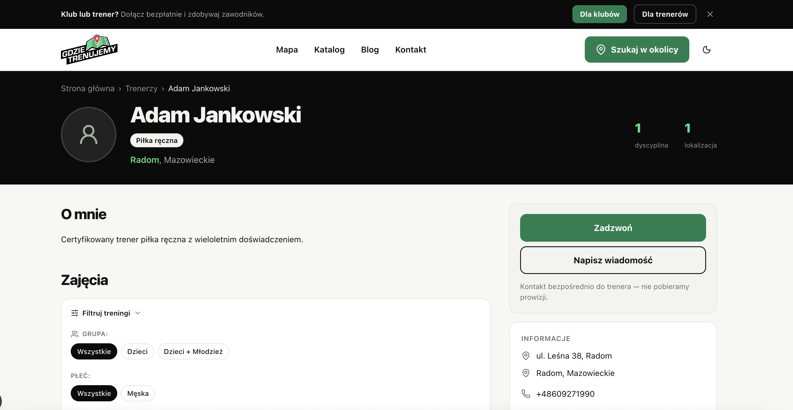 Publiczny profil trenera na gdzietrenujemy.pl